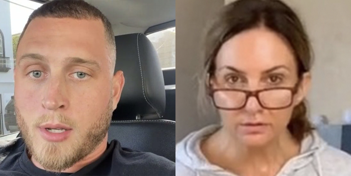 Dumb guy and annoyed woman split image