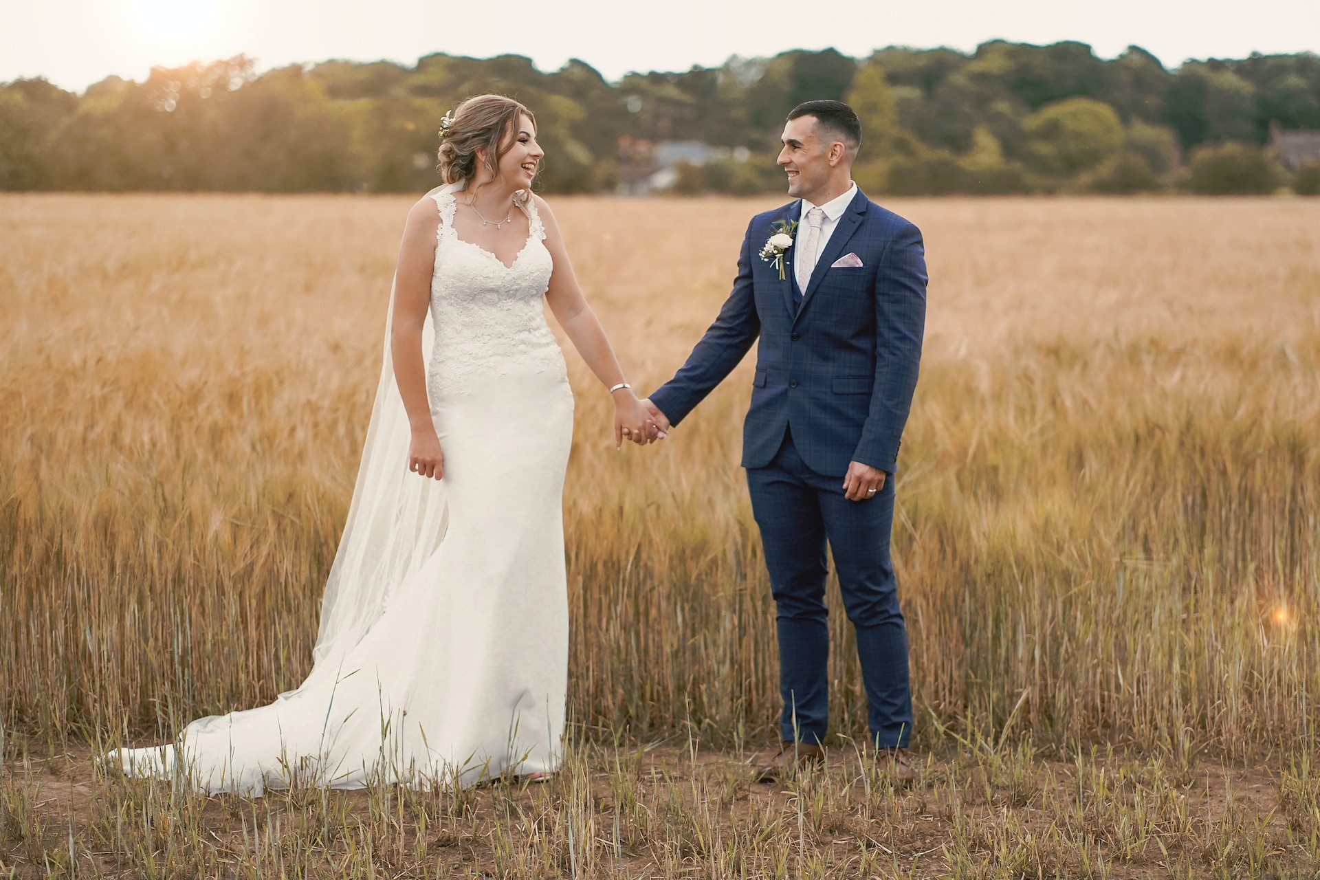 Bride and groom at their wedding on a farm
