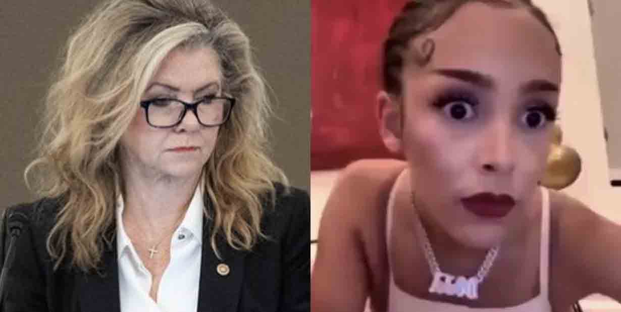 Business woman and shocked woman split image