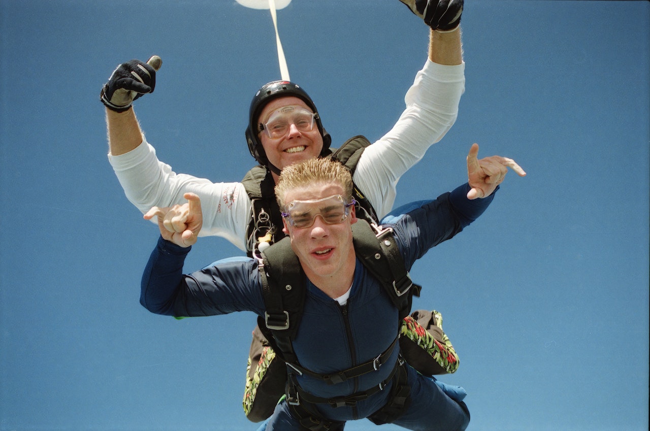 Two people skydiving