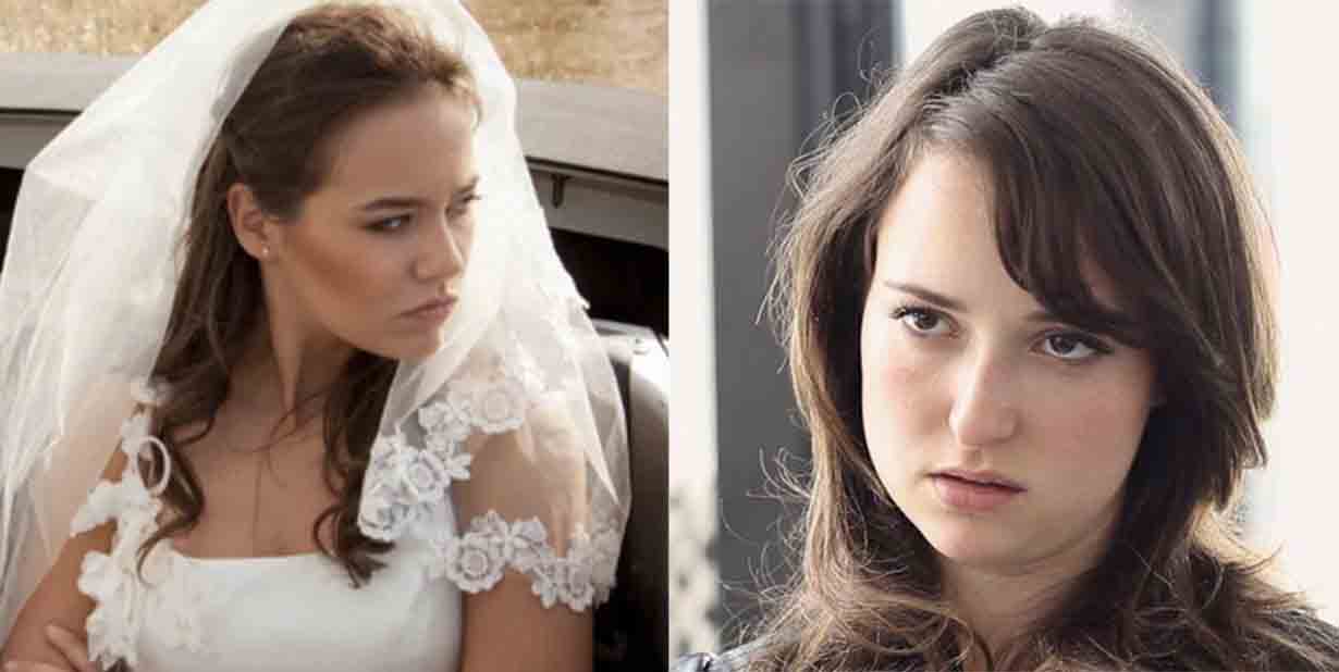 Bitchy bride and unhappy woman split image