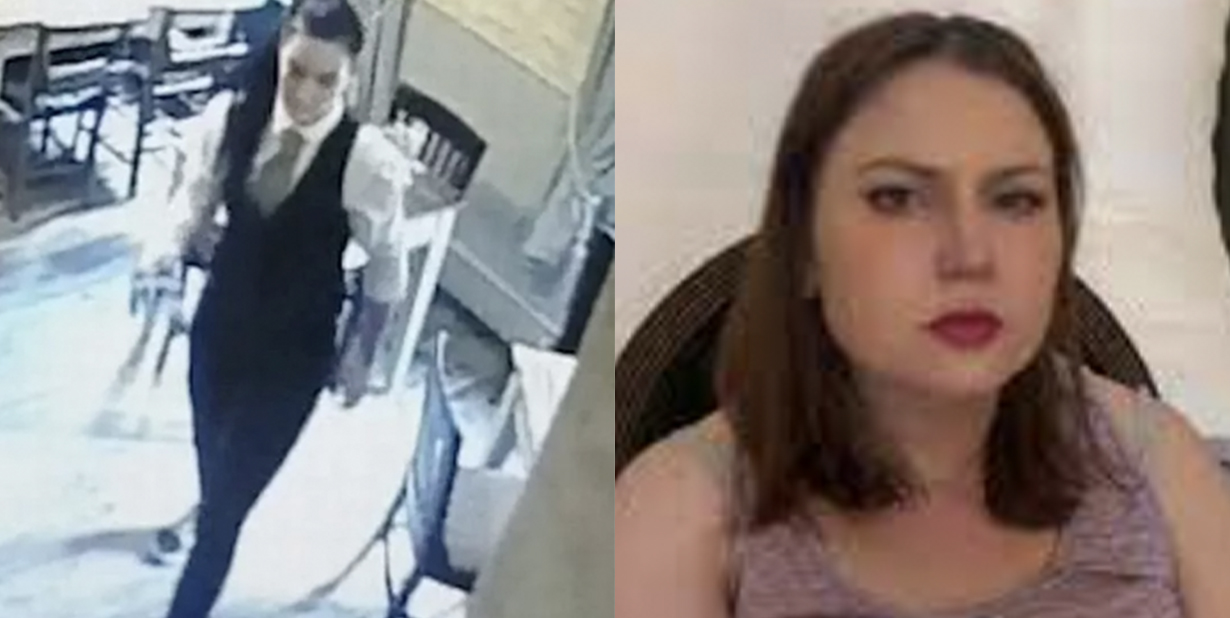 Waitress caught on tape and angry woman split image