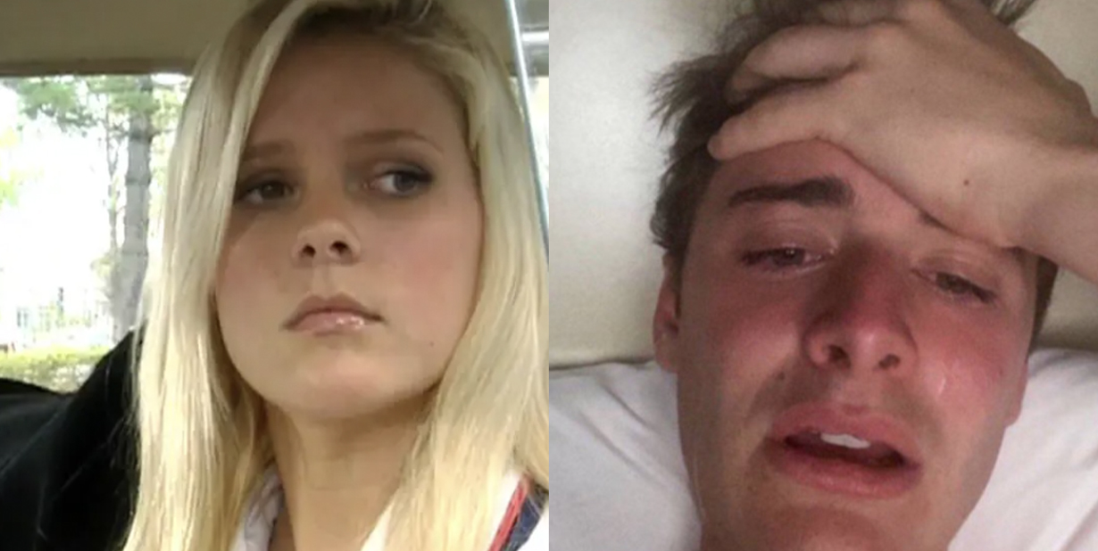 Sad and distraught people split image