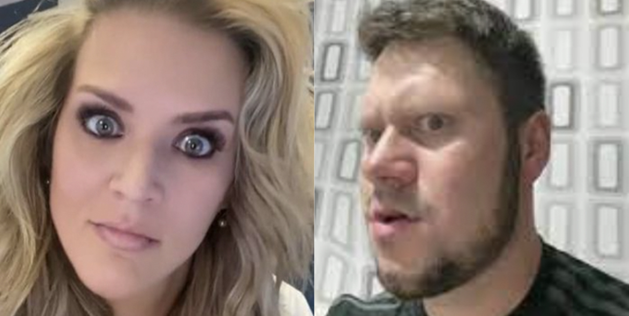 Shocked man and woman split image