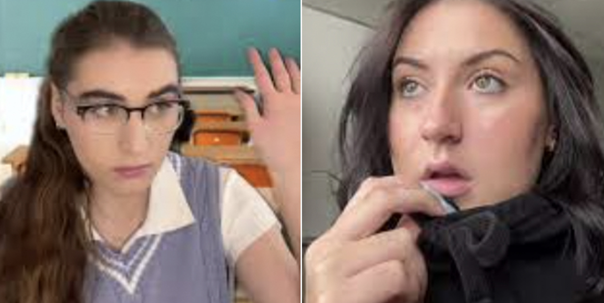 Student and confused woman split image