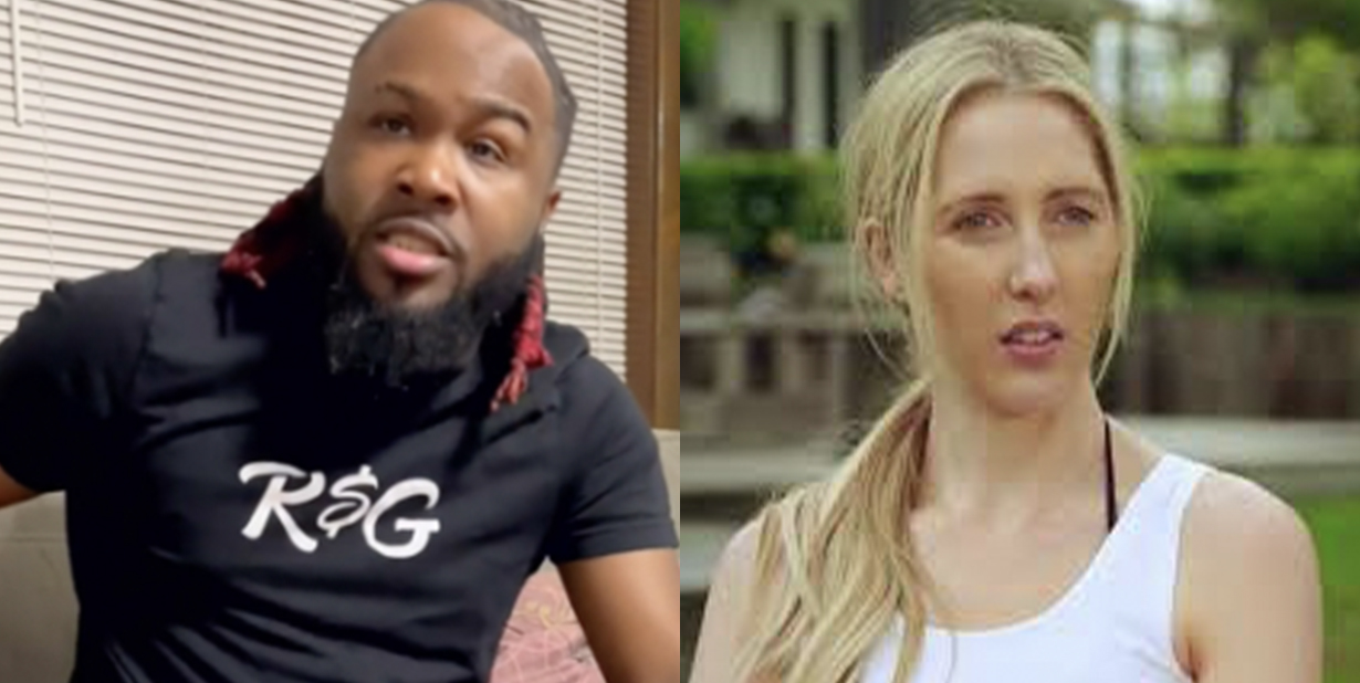 Confused man and woman split image