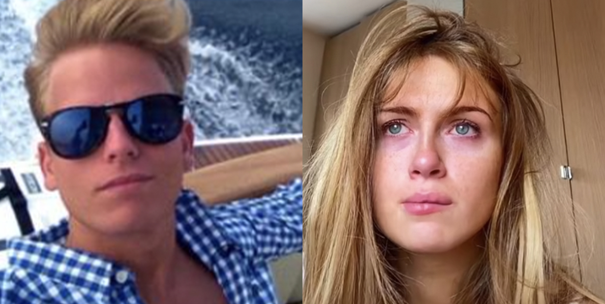 Cool guy and crying girl split image