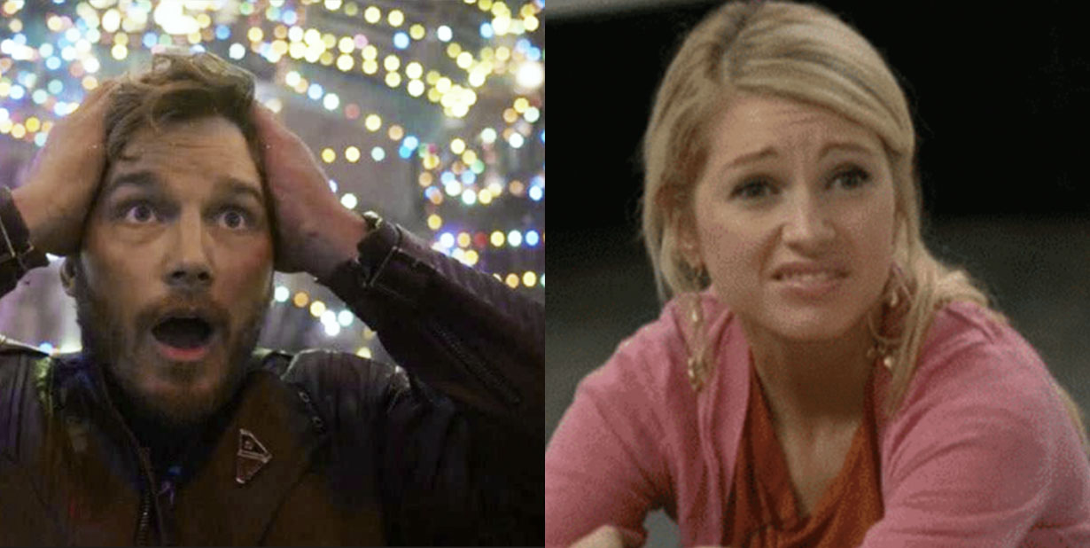 Two shocked and cringe face people split image