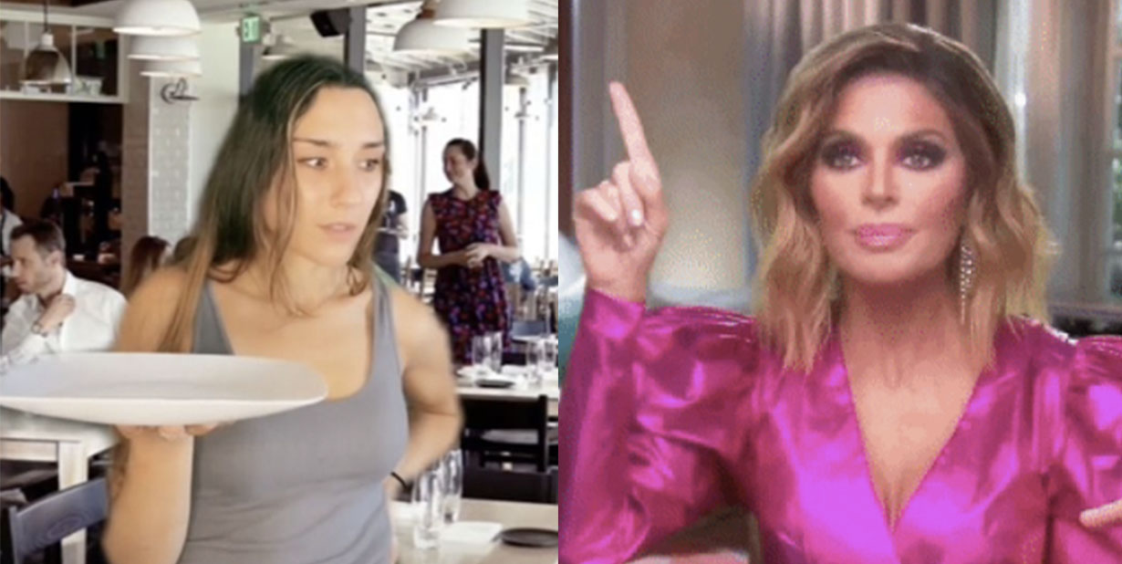 waitress and rich lady split image