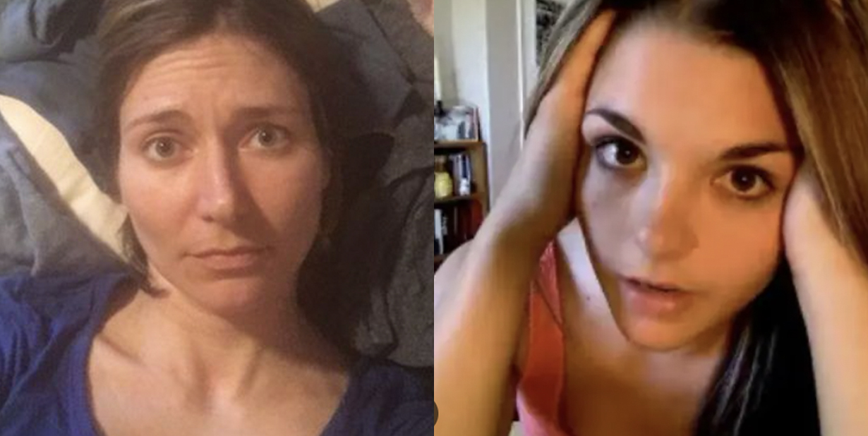 Distressed woman split image