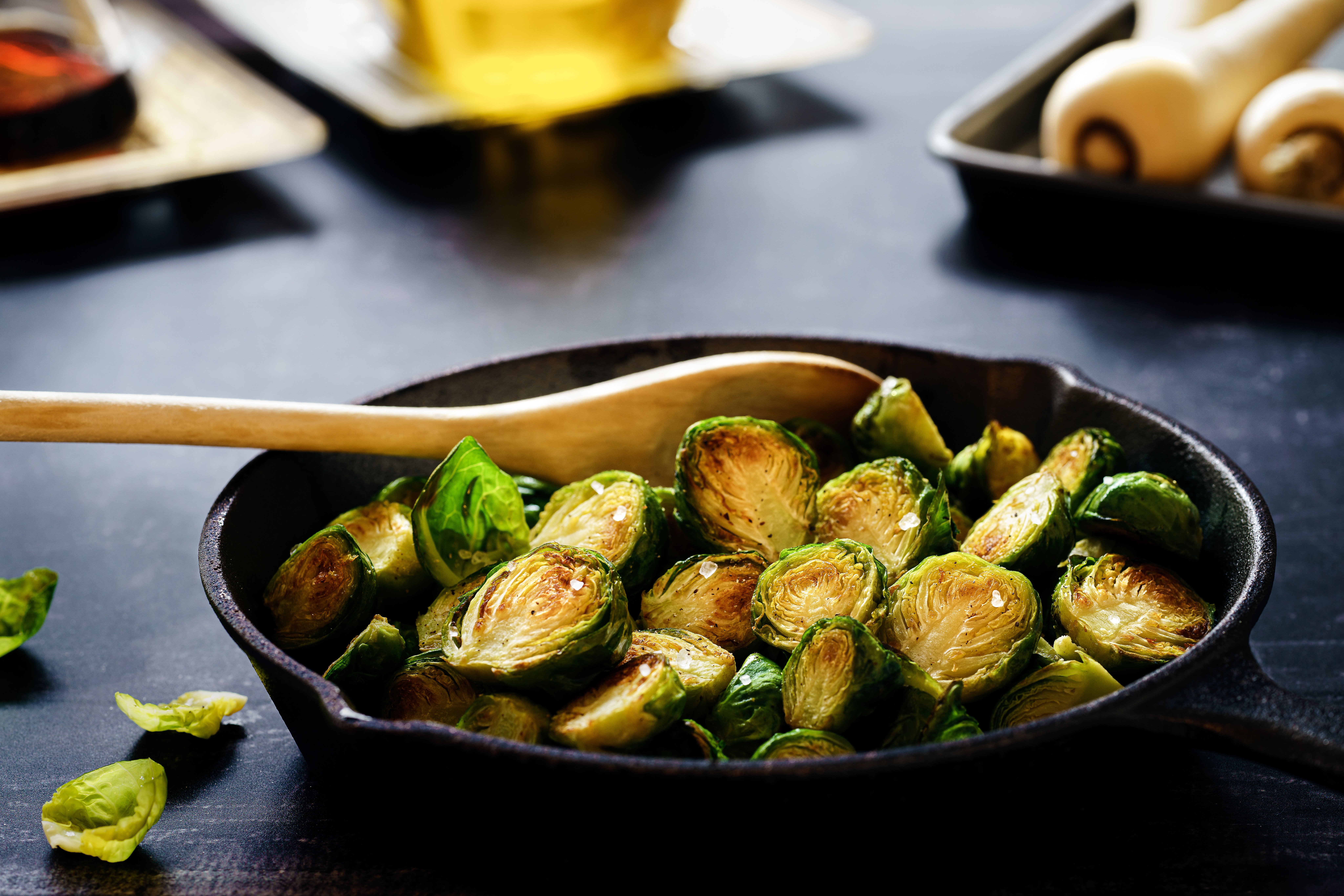 Cast iron pan with Brussel sprouts