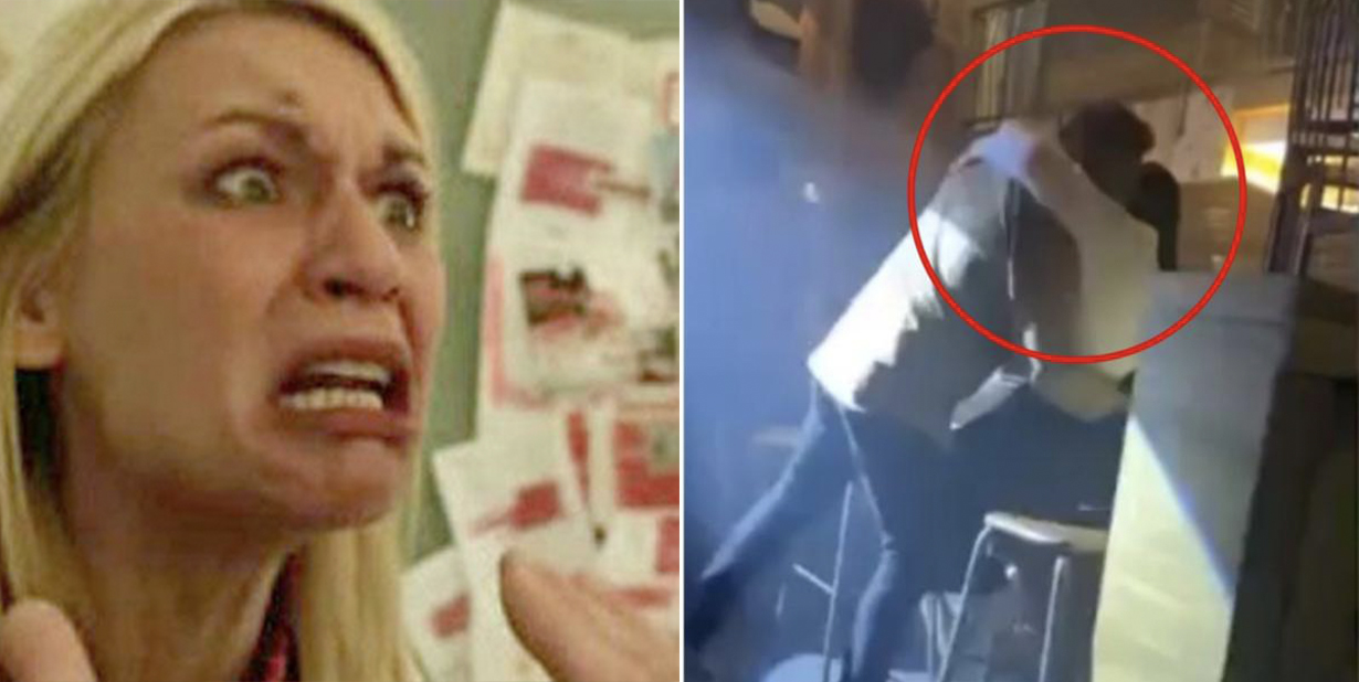 devastated woman and people caught in affair on camera split image