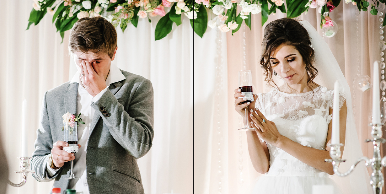Bride and groom split image