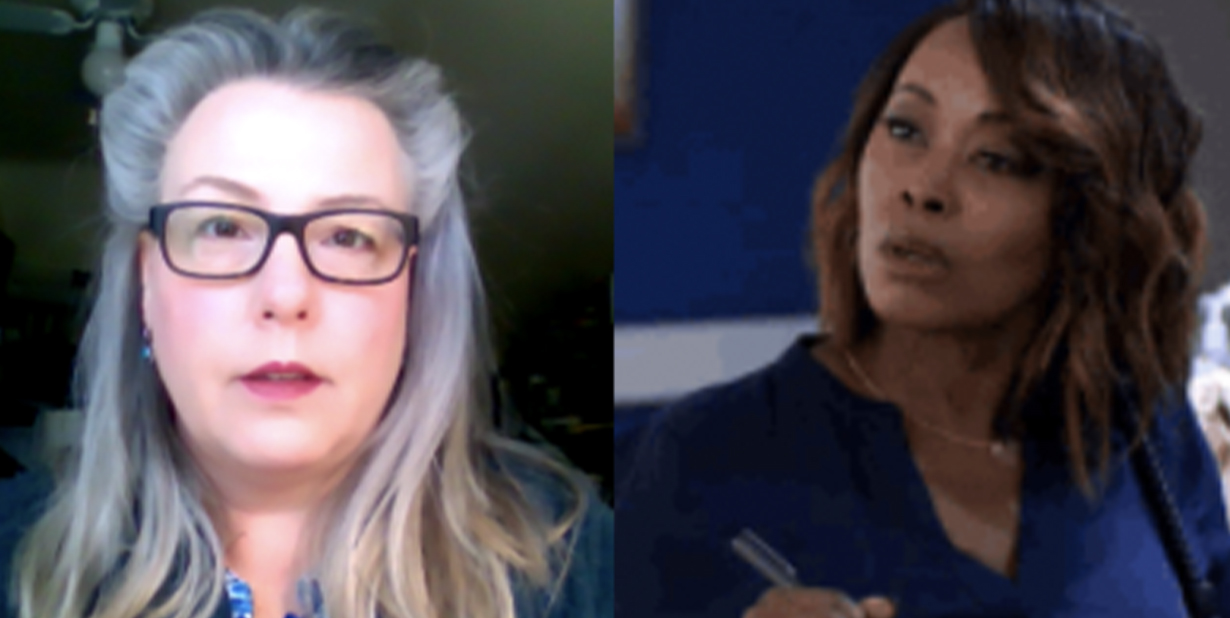 Manager and woman split image