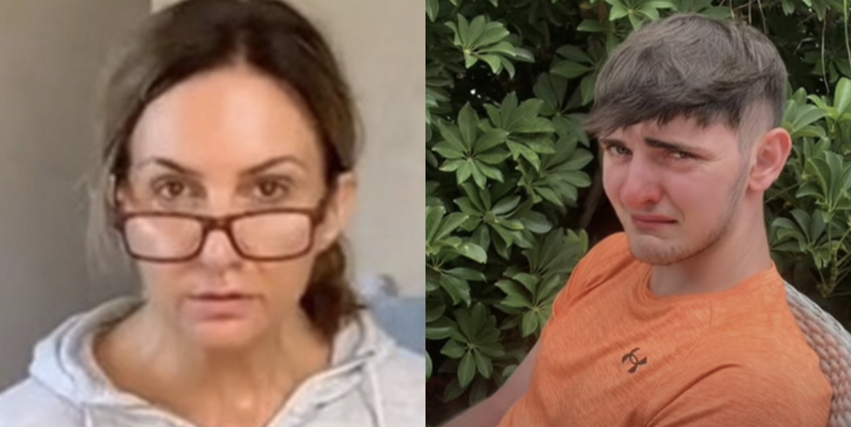 Karen and sad young guy split image