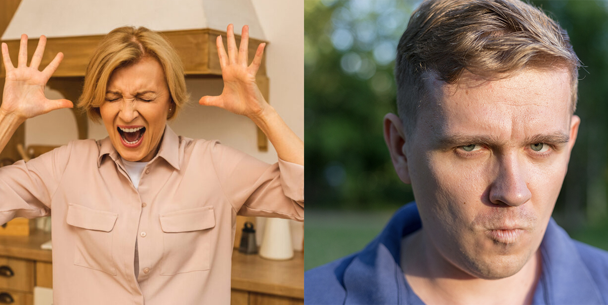 Angry woman and disrespectful man split image