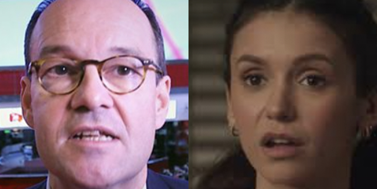 Man and woman shocked split image