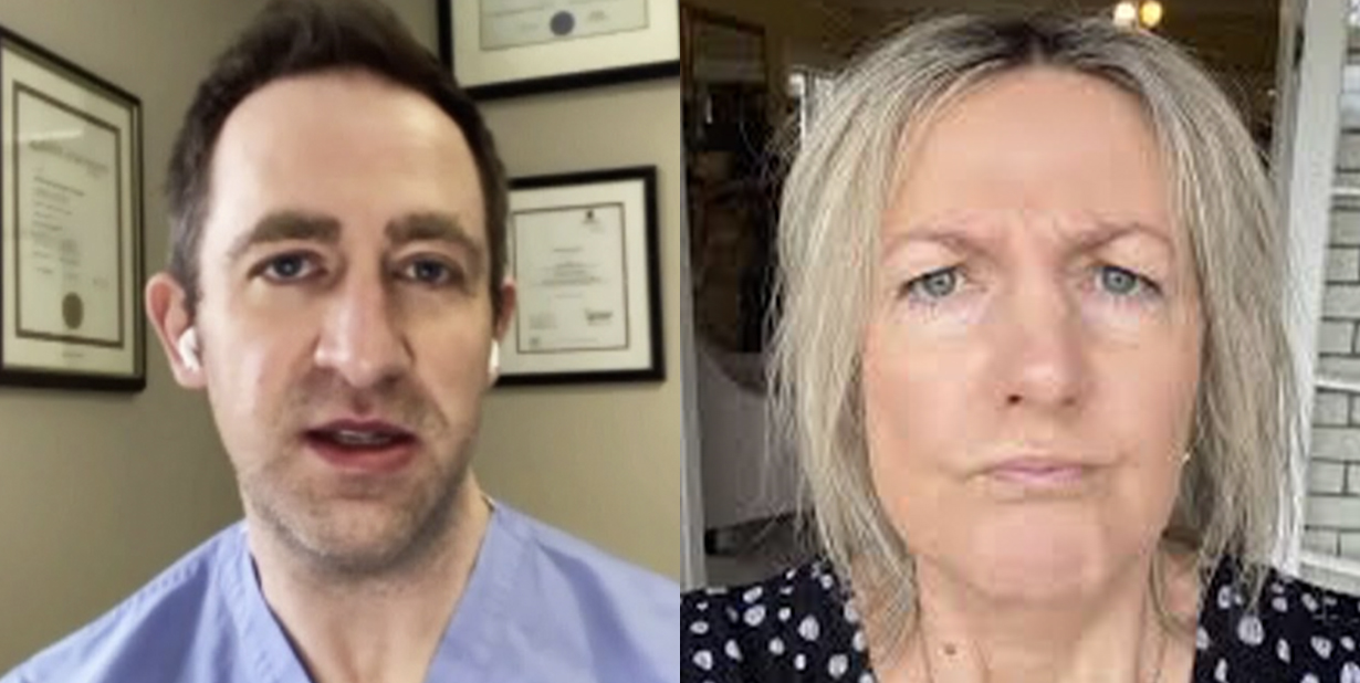 Doctor and mother split image