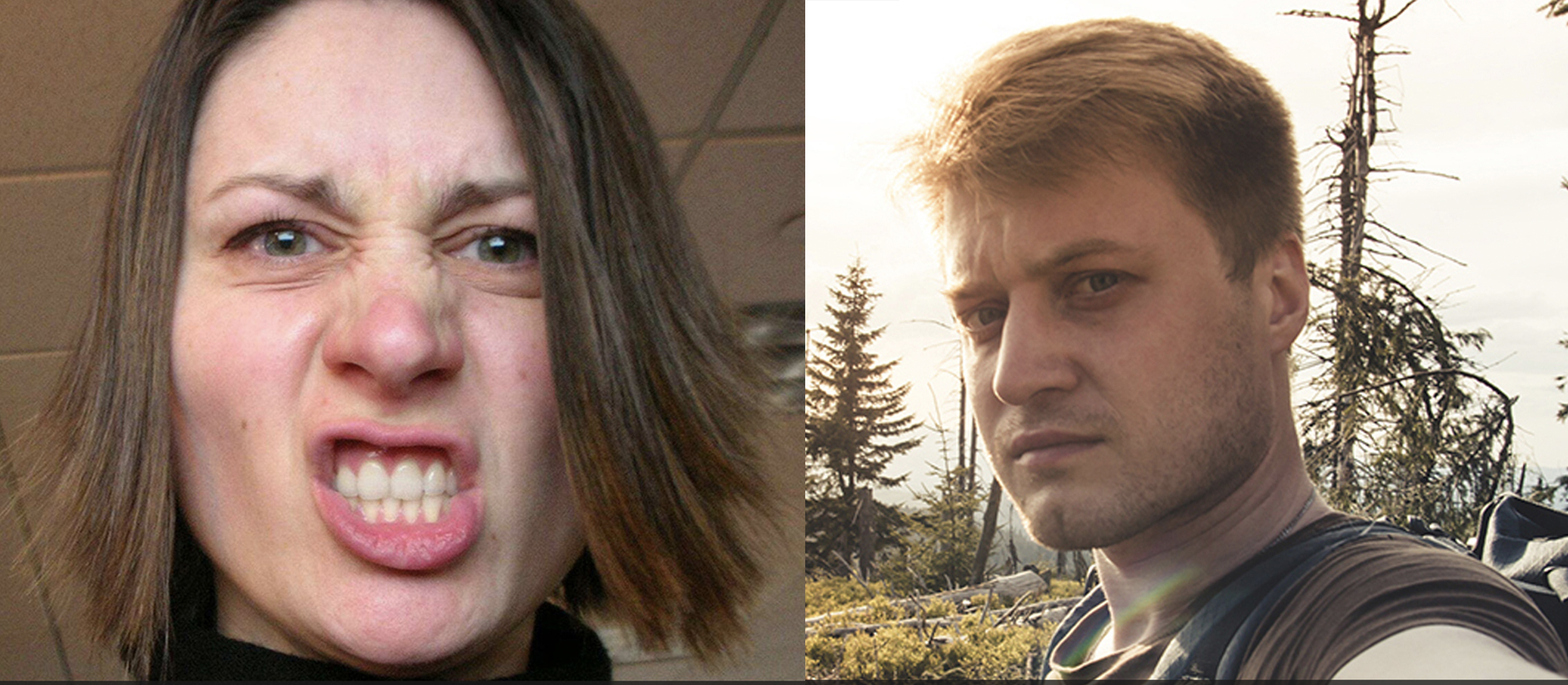 Angry woman and bitter man split image