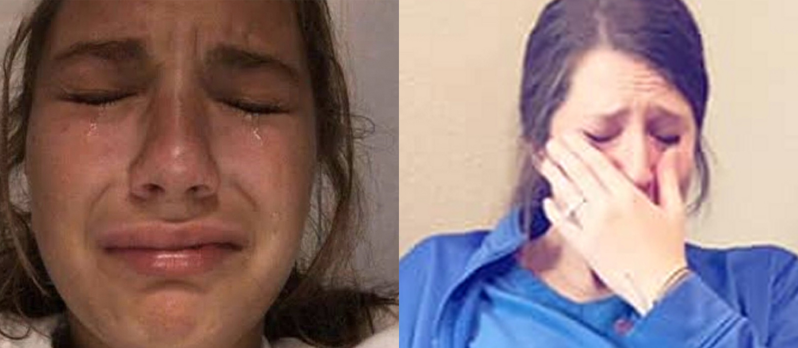 Two woman in pain split image