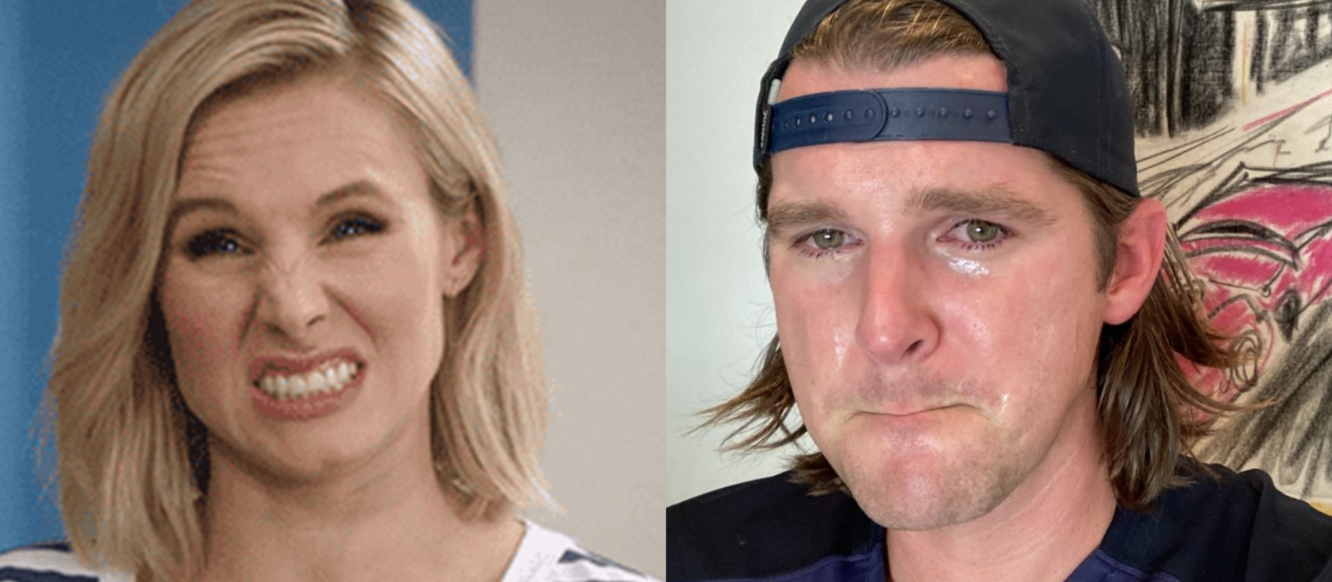 Cringe face and sad guy split image