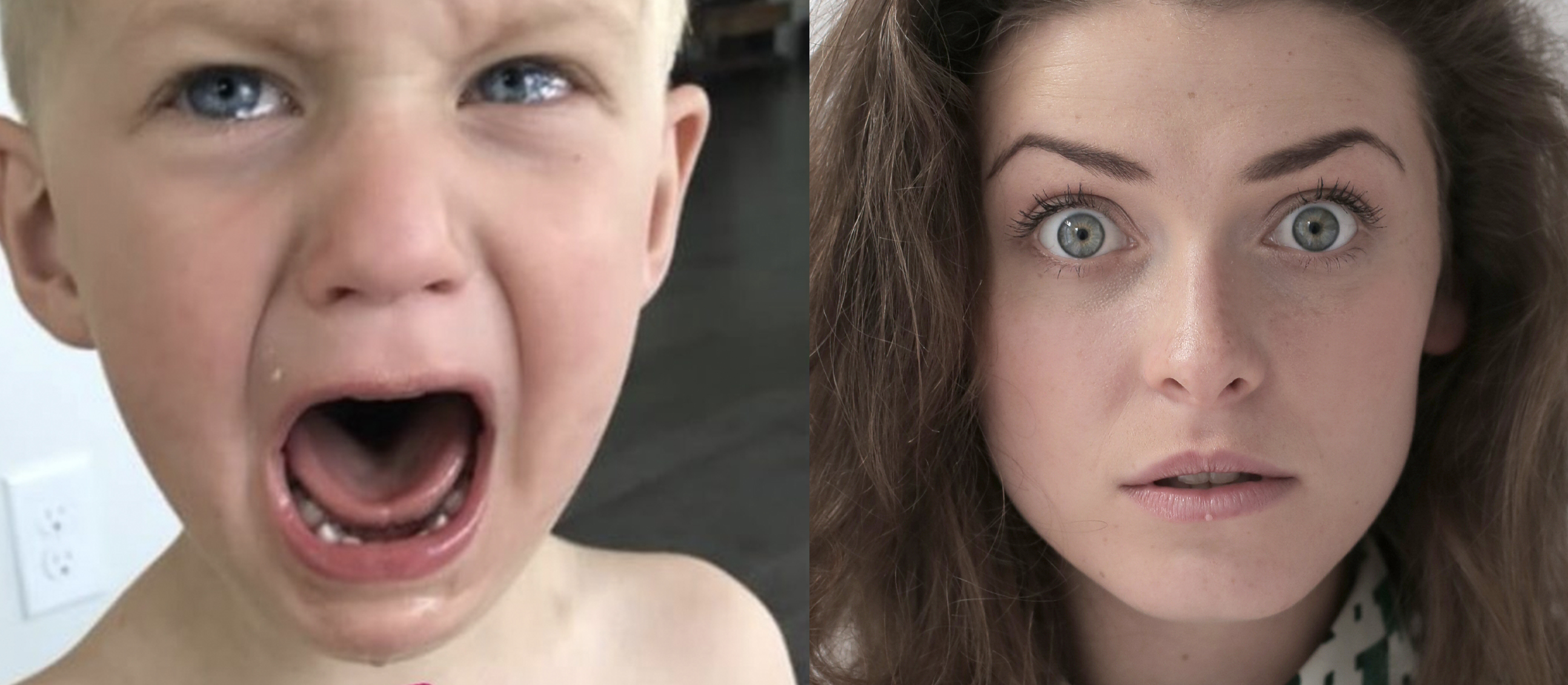Crying kid and shocked woman split