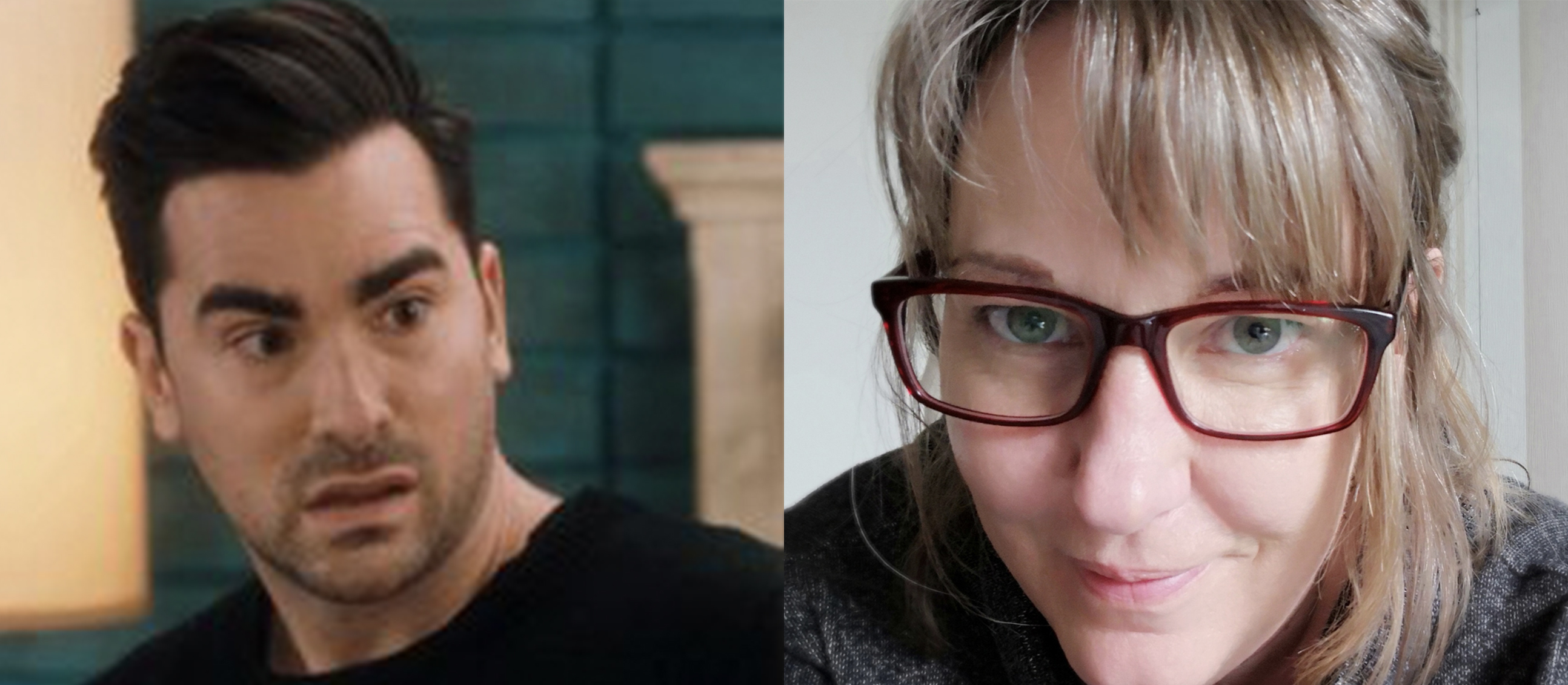 Deceitful woman and david rose split image