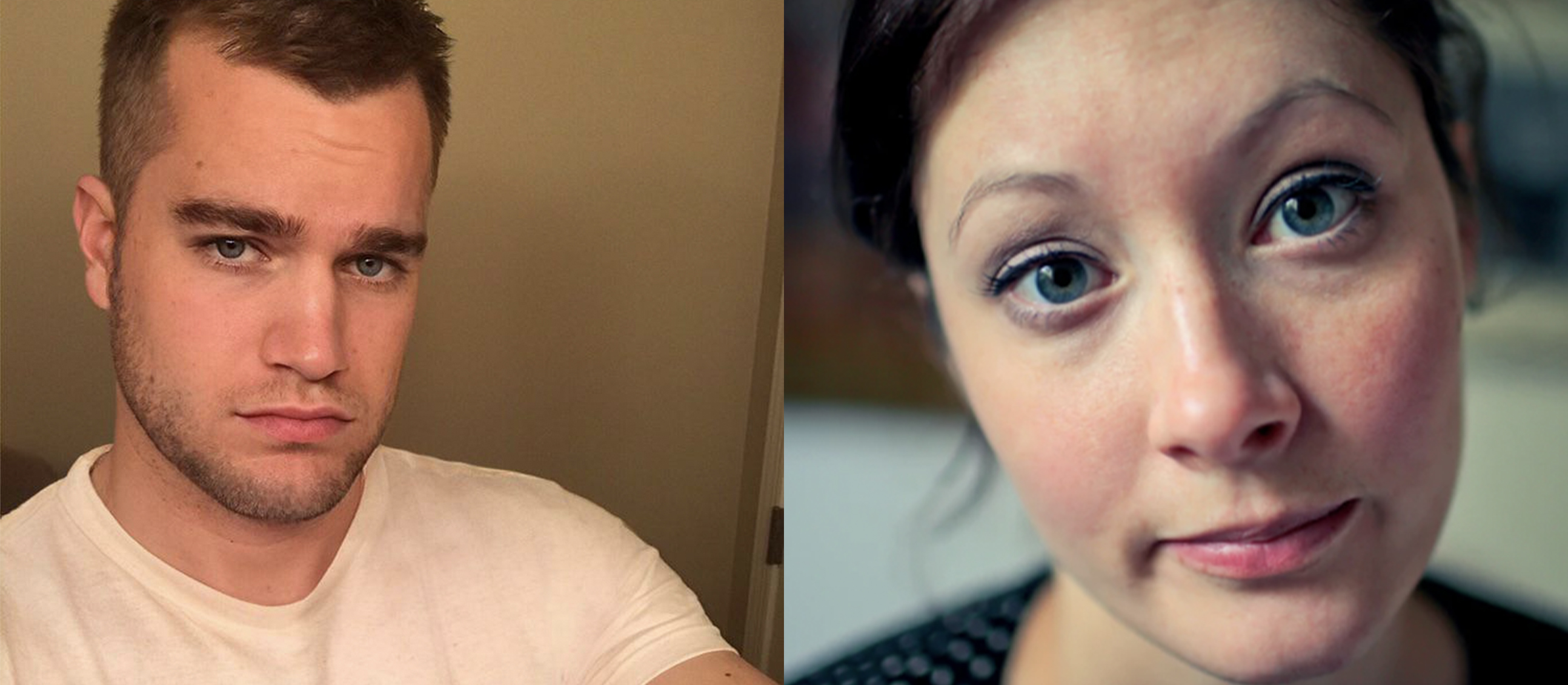 over-confident guy and annoyed girl split image