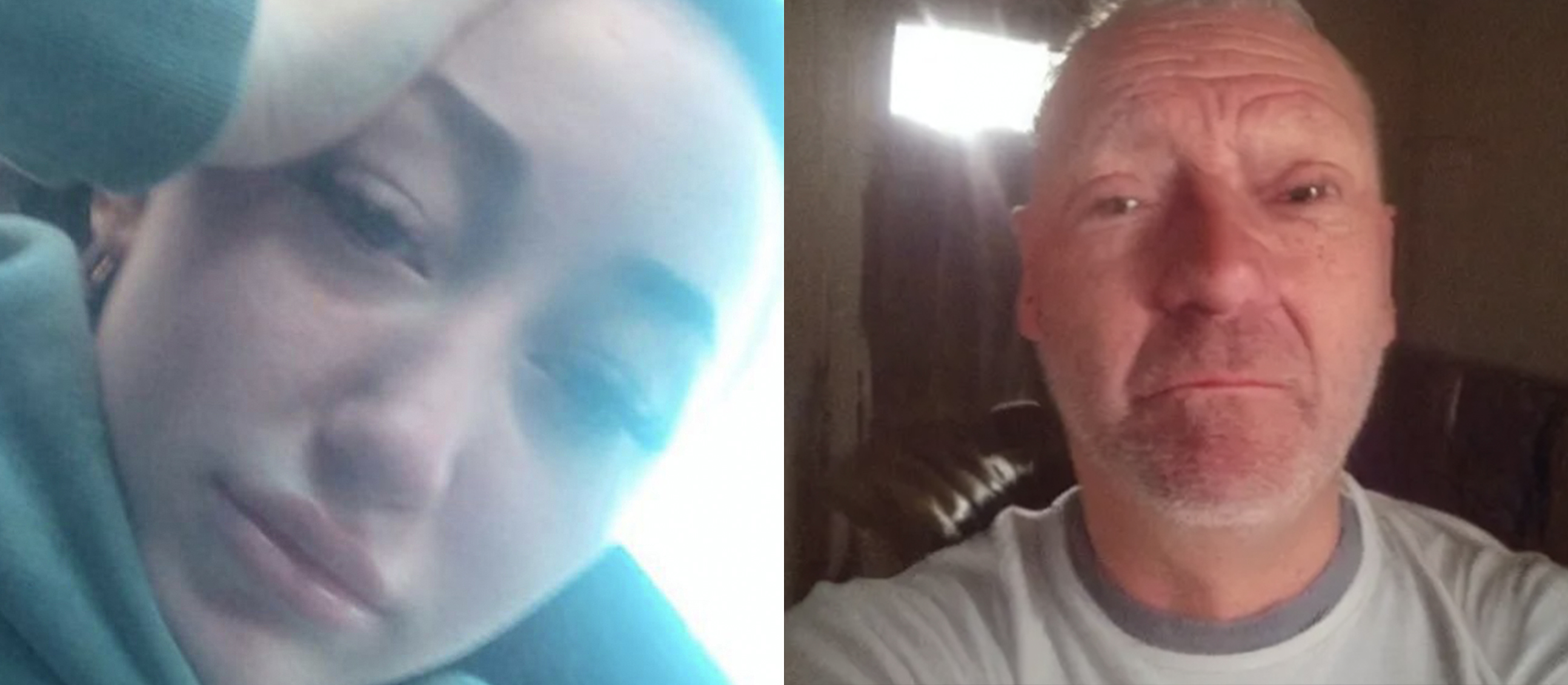 sad woman and worried dad split image