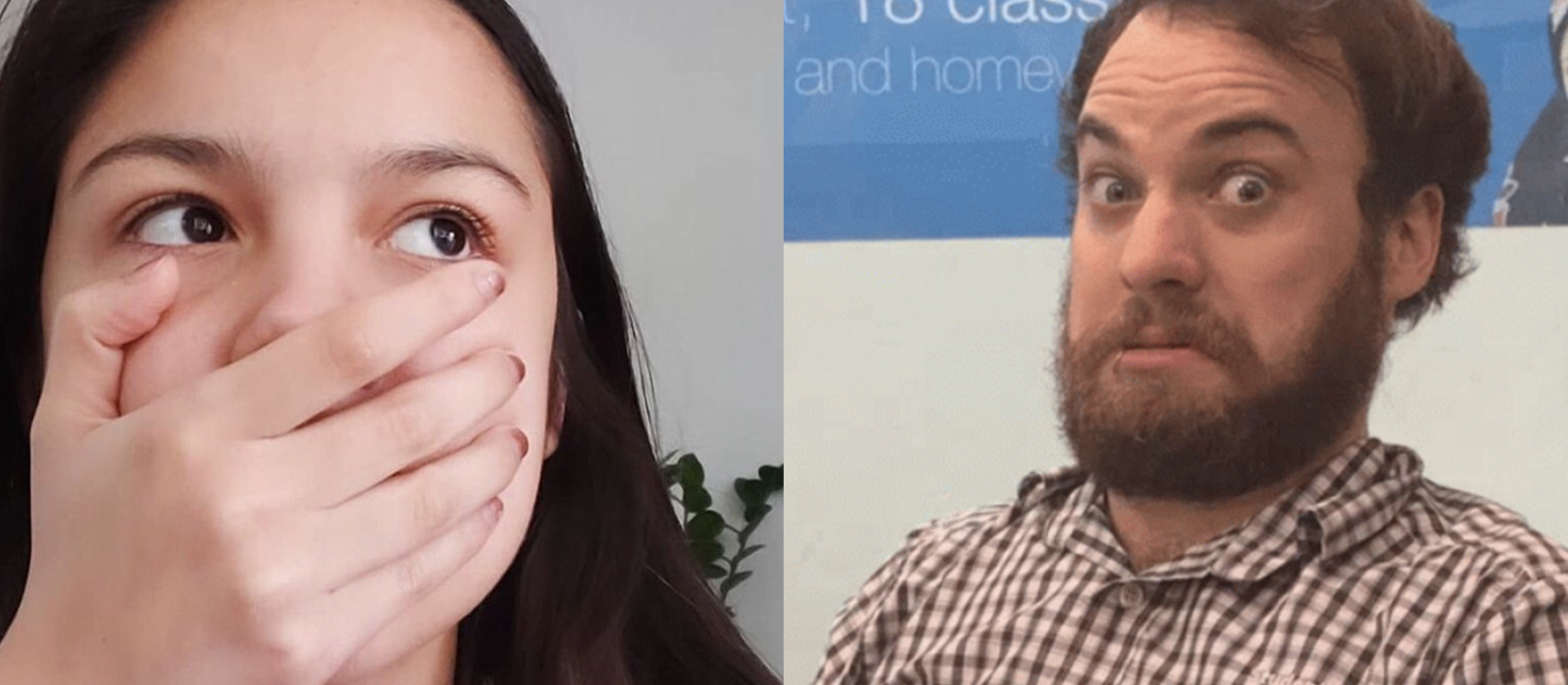 shocked man and woman split image