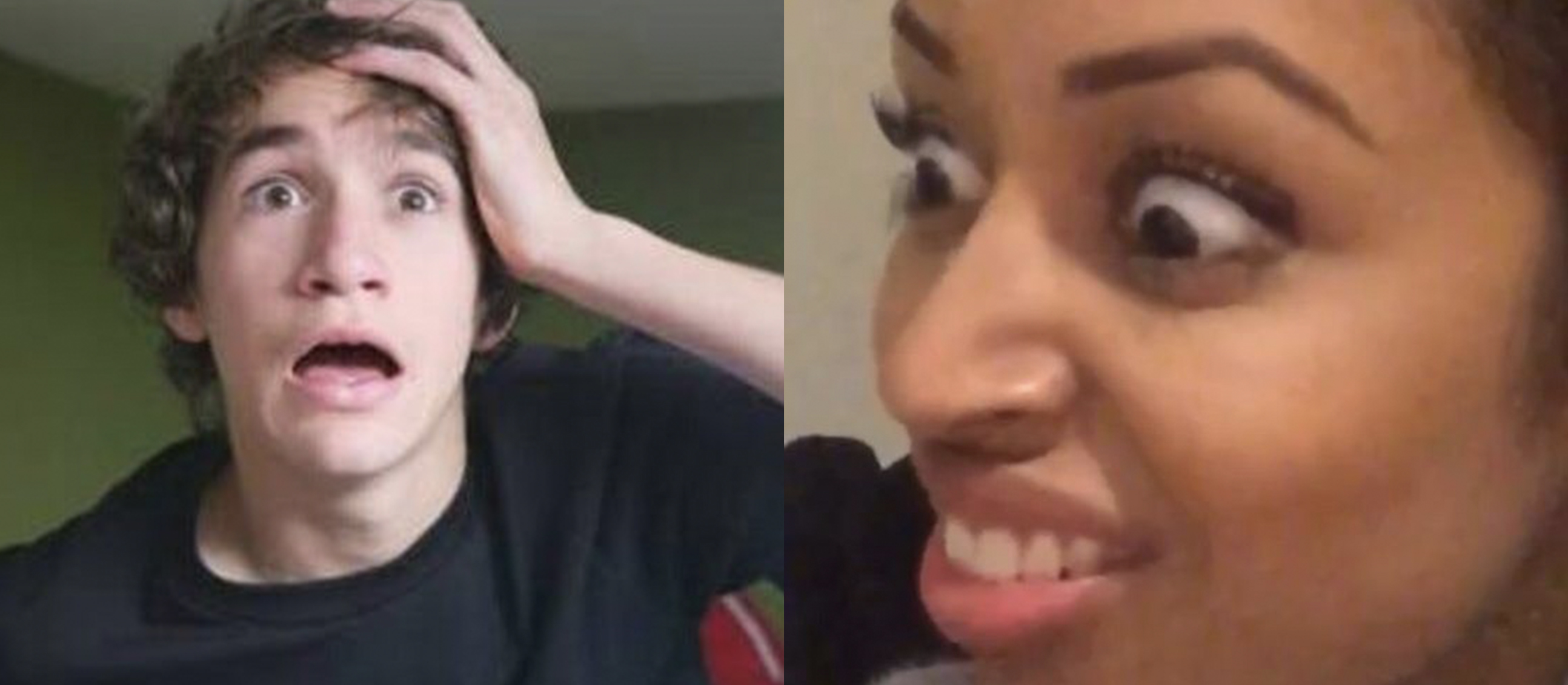 shocked worried man and creeped out woman split image