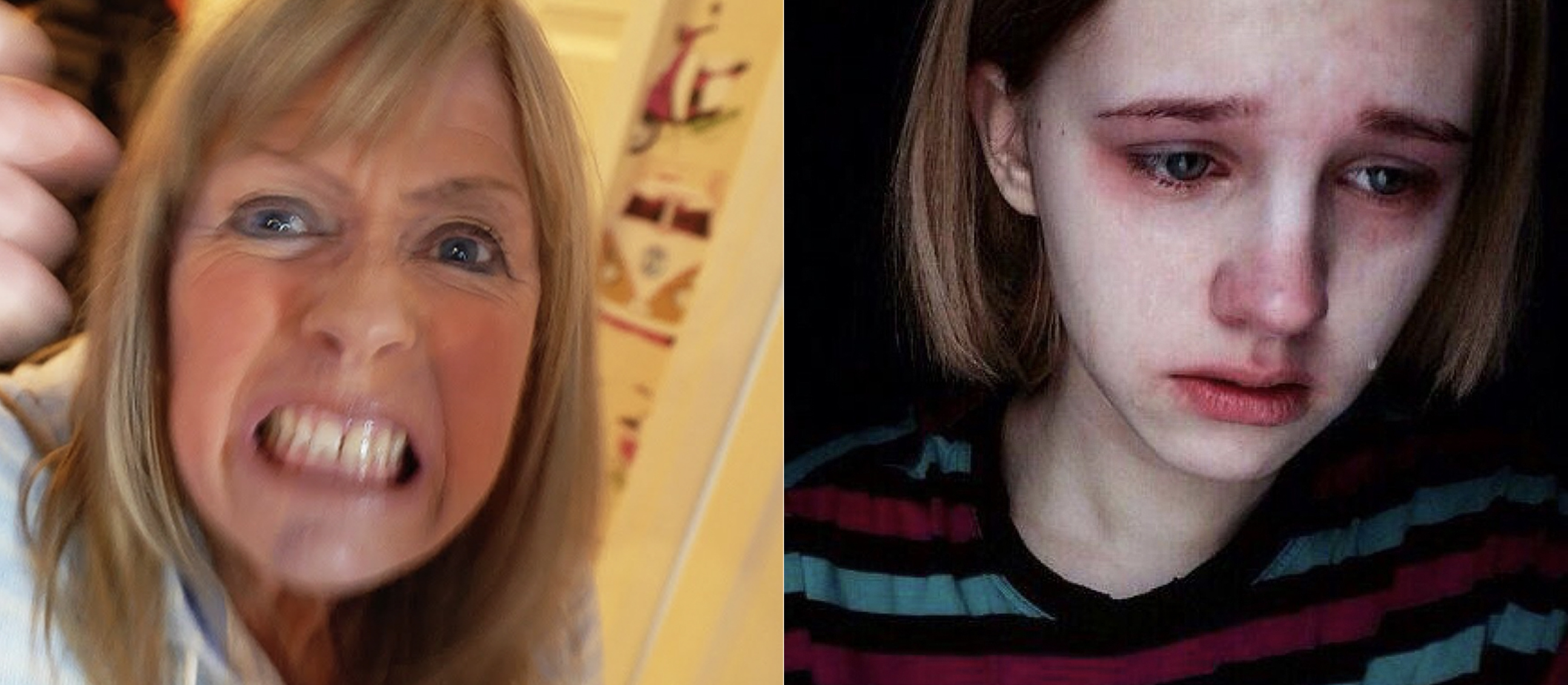 angry woman and depressed girl split image