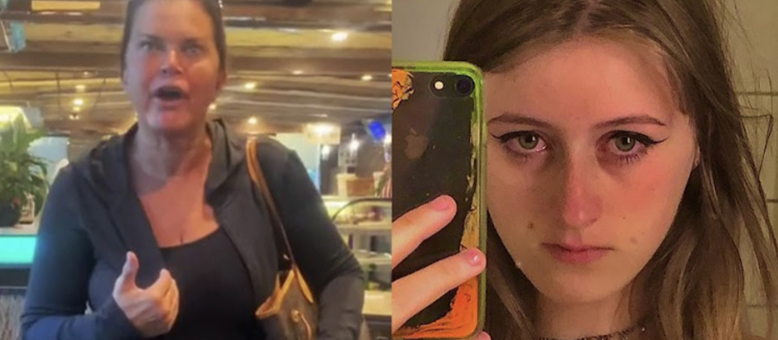 angry woman and sad girl split image