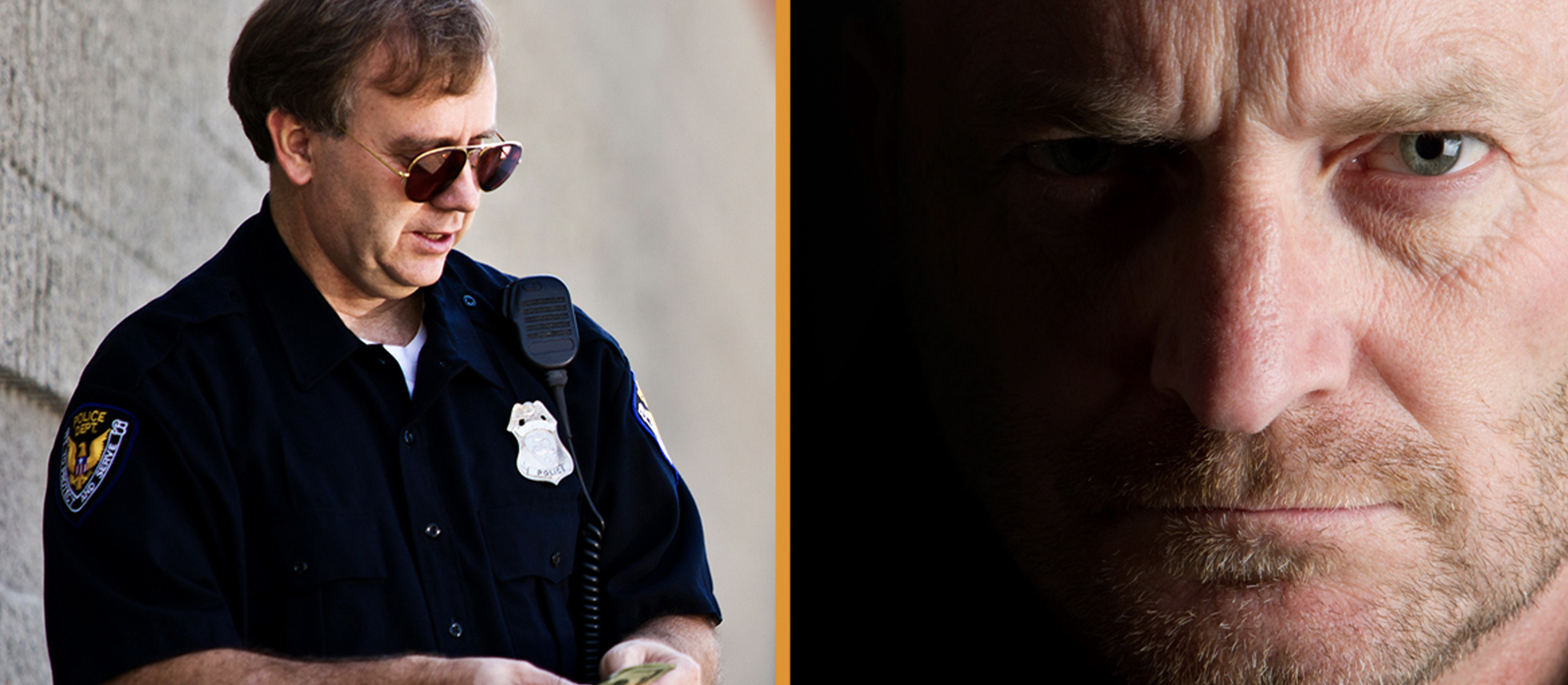 Cop and creepy guy split image