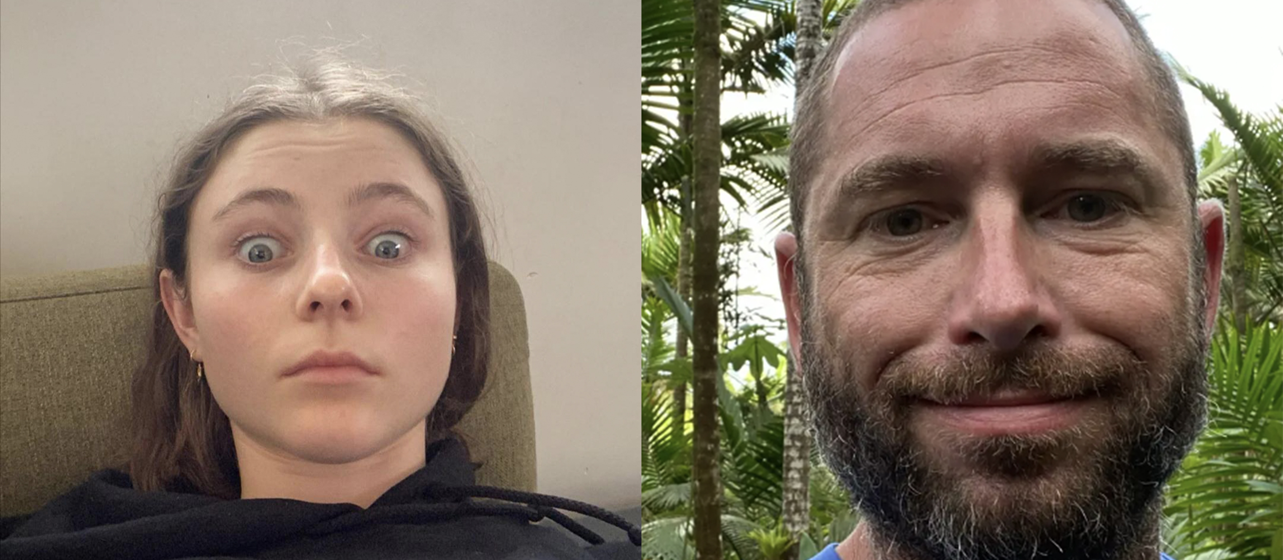 Shocked person and cocky person split image