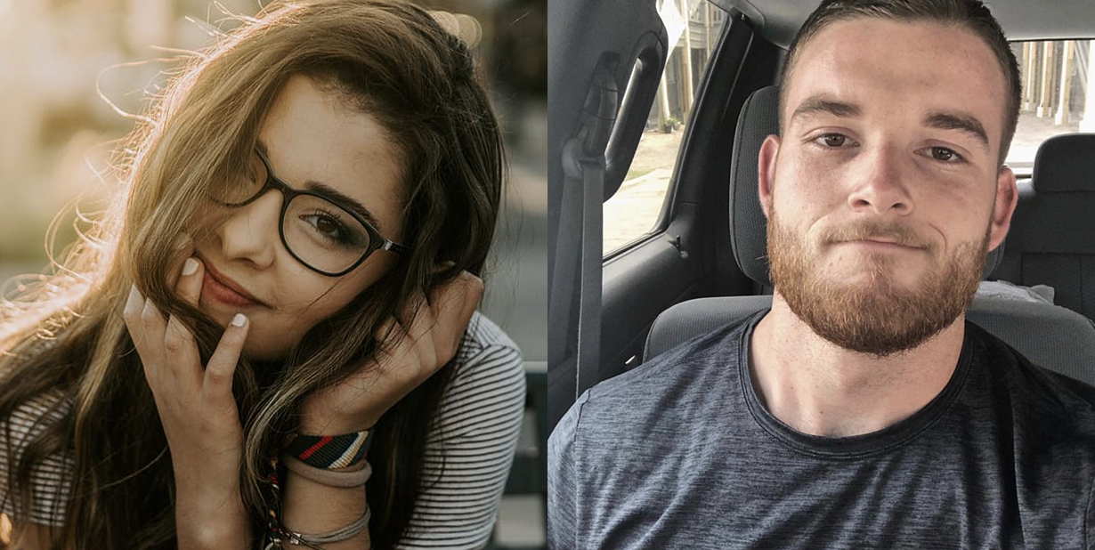 happy woman and irritated man split image