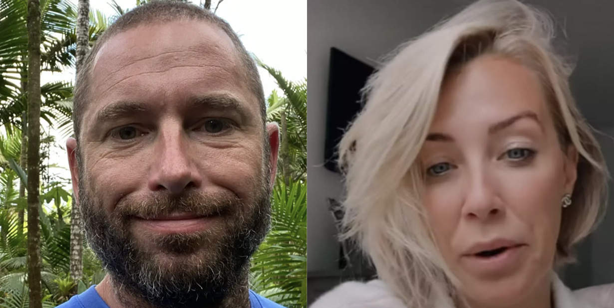 Man and woman split image