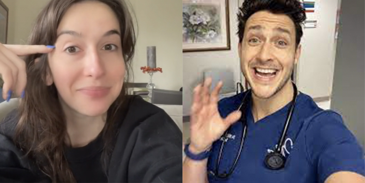 Girl and doctor split image