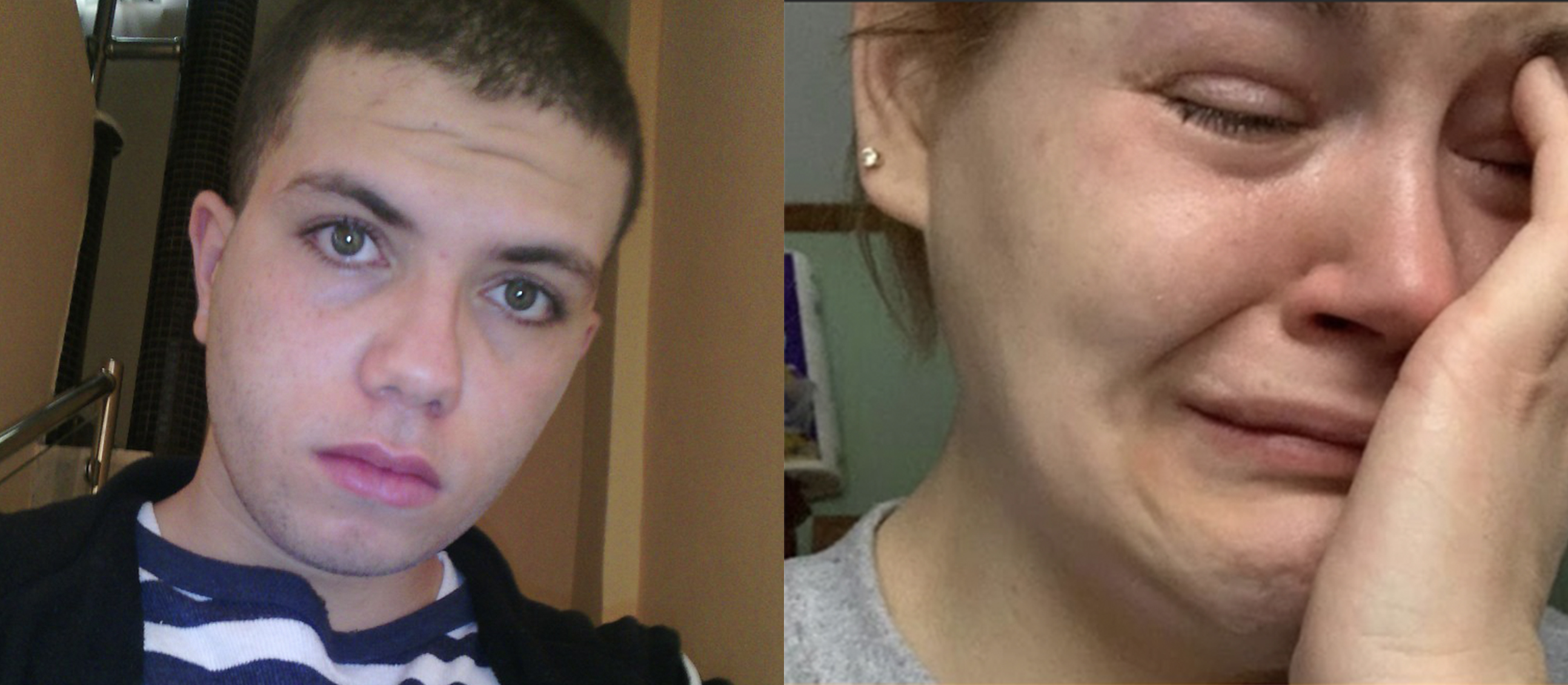 Sad man and sad woman split image