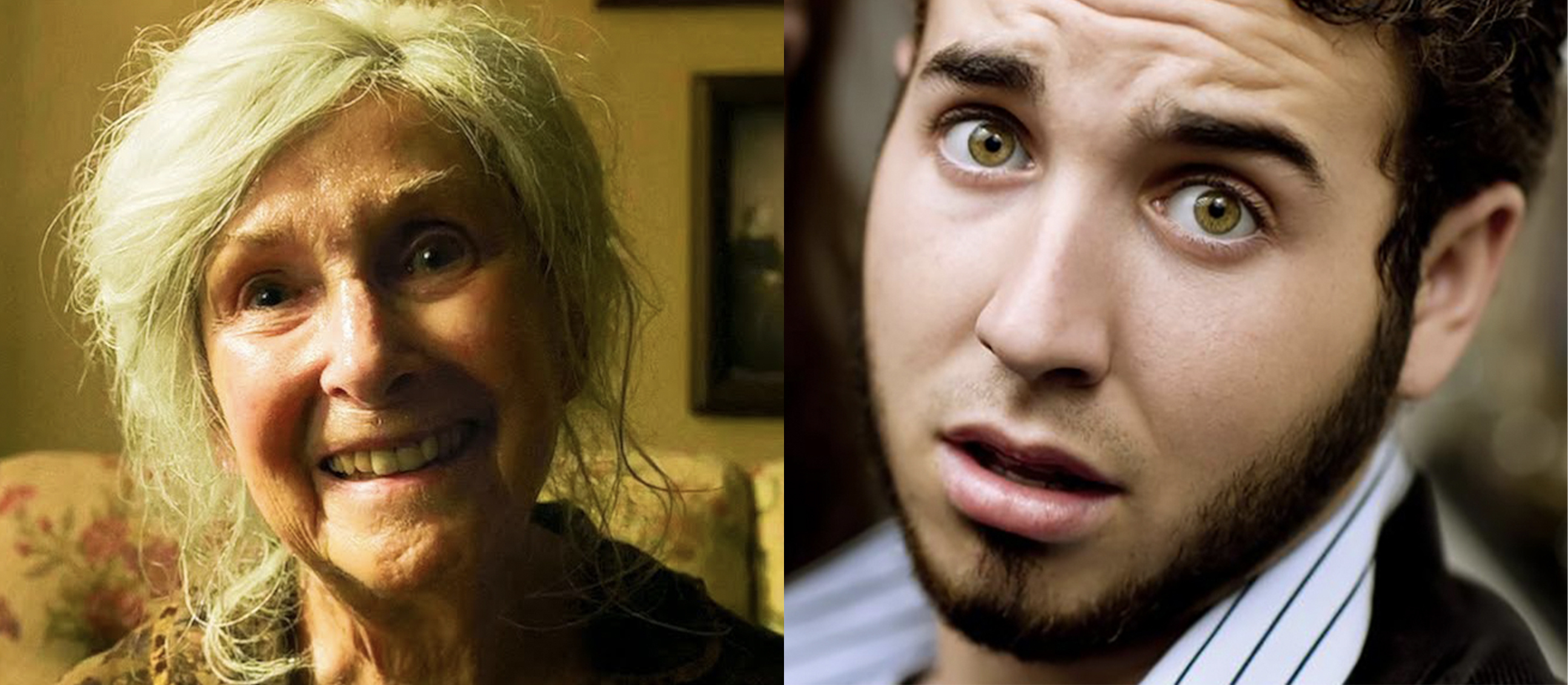 Old lady and scared man split