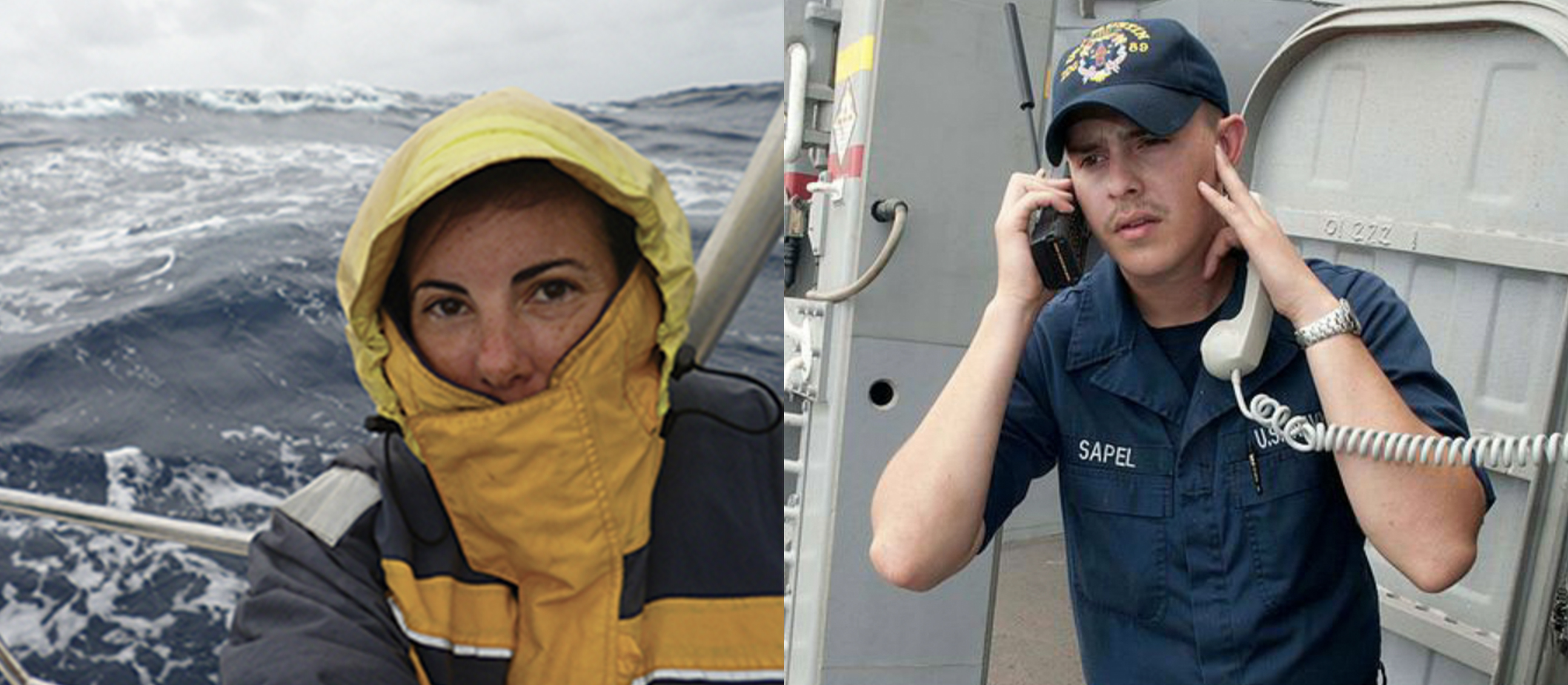 people at sea split image