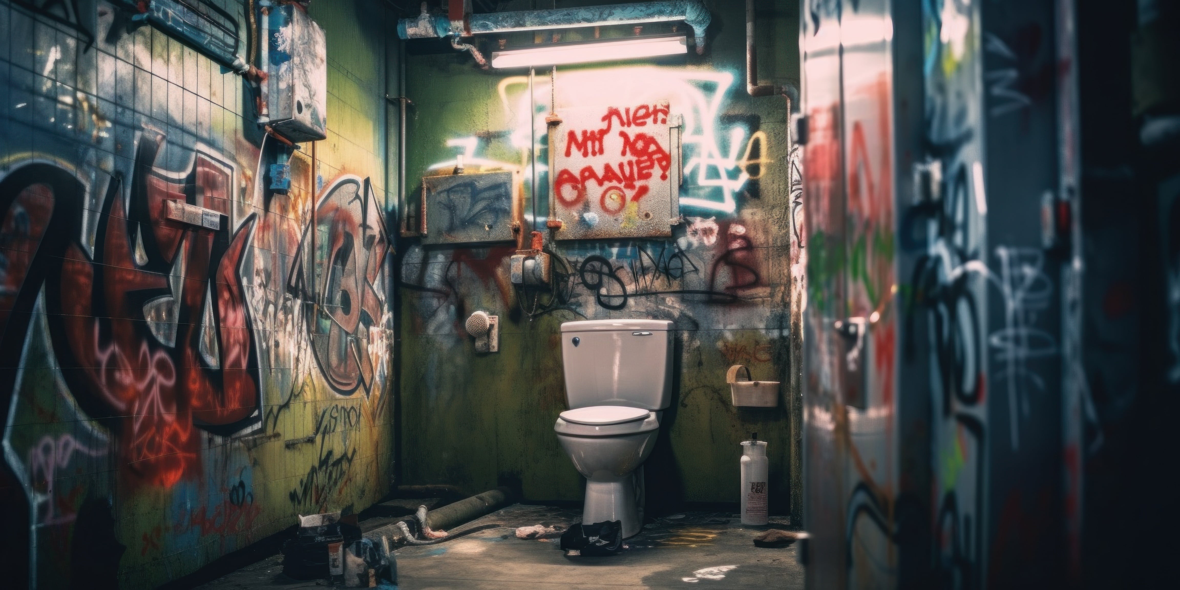 Graffiti, dirty bathroom