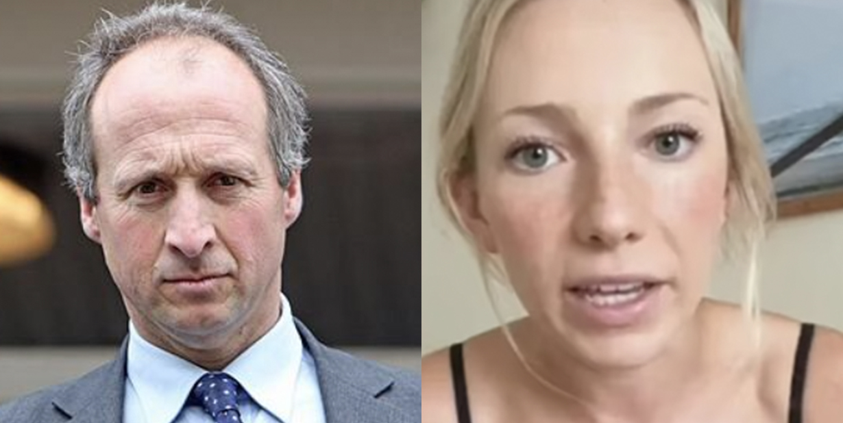 Older man and younger woman split image