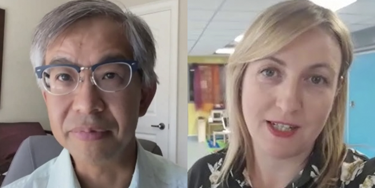 Professional and blonde woman split image