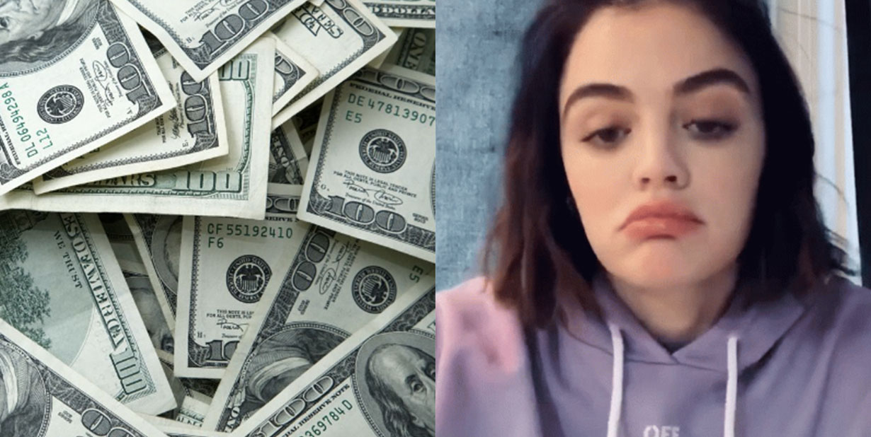 cash and broke woman split image