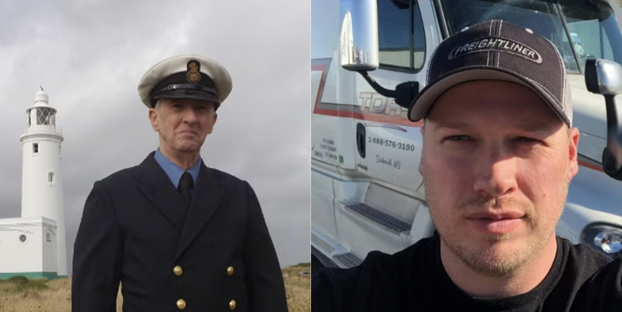 Lighthouse keeper and truck driver split image