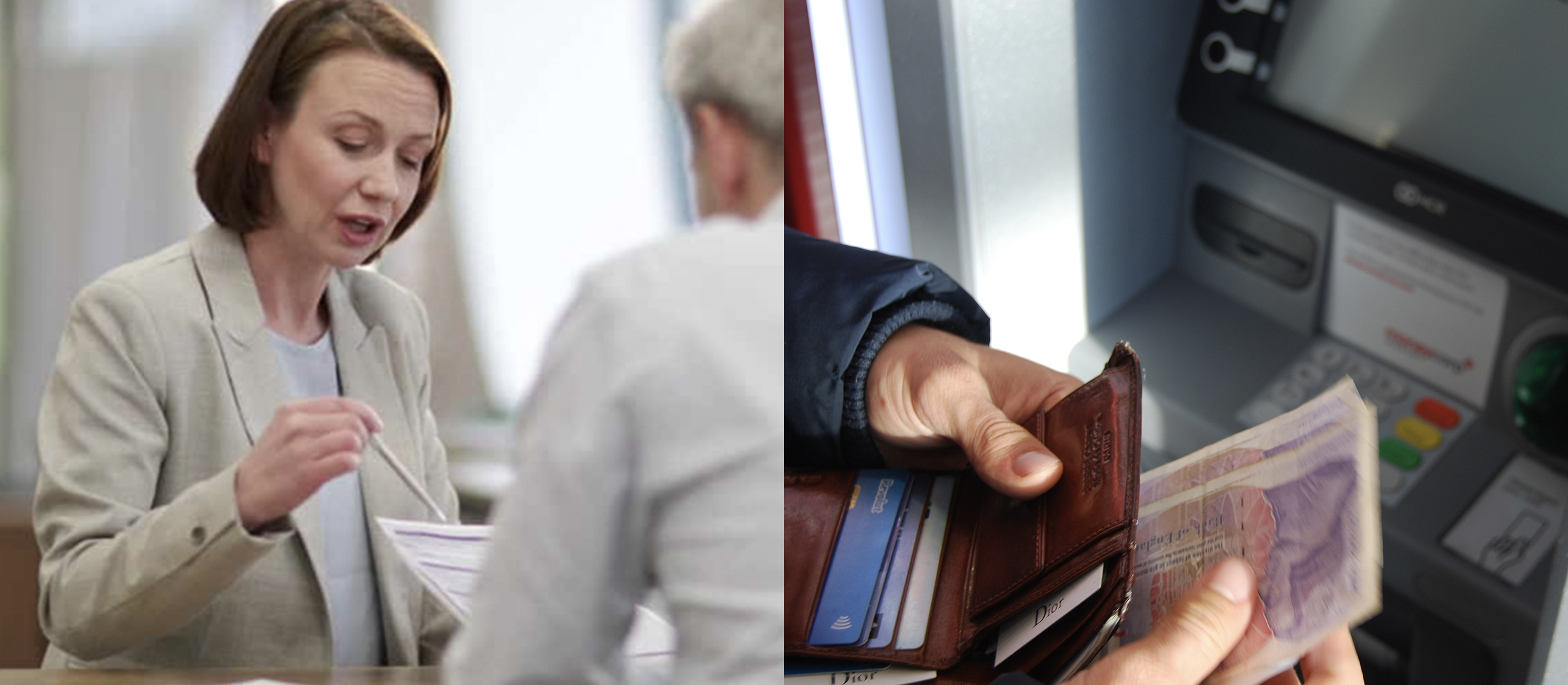 Split image of an accountant and a wallet with money