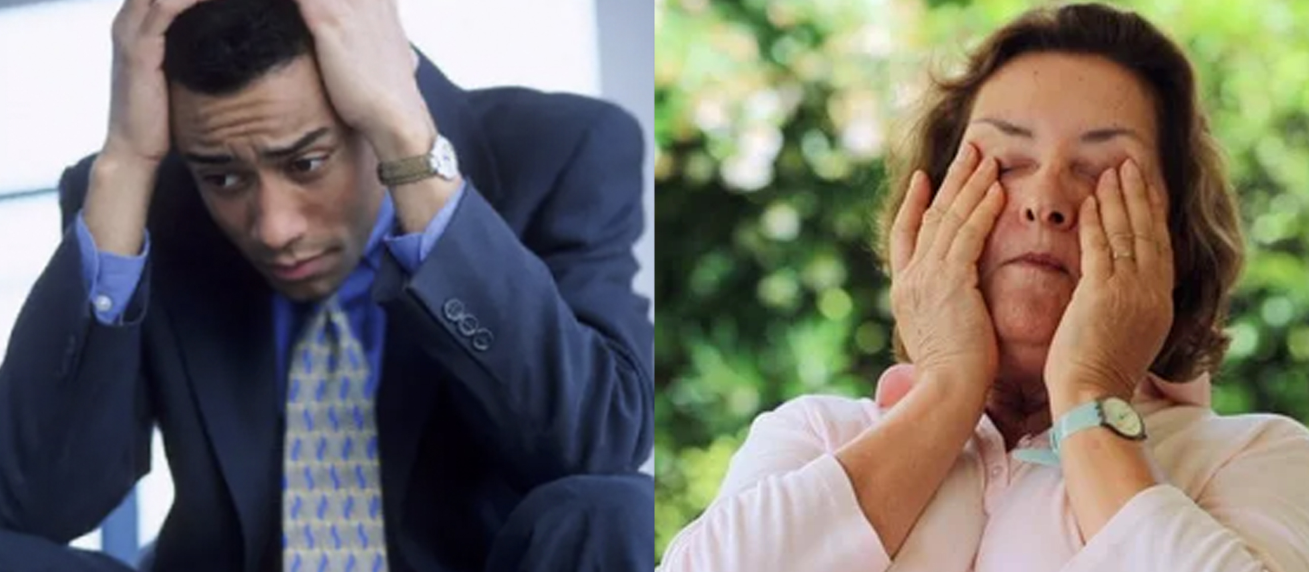 Two distressed people split image