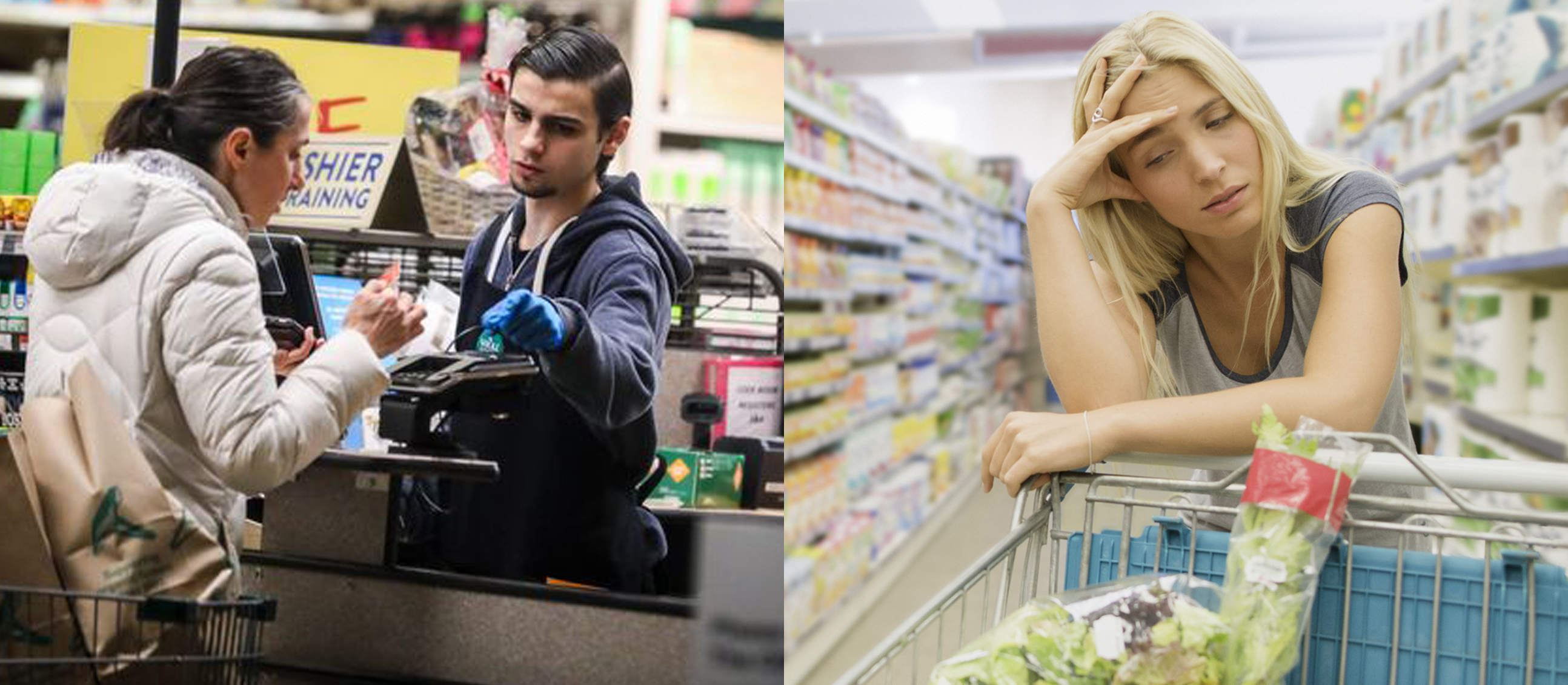 grocery shopping split image