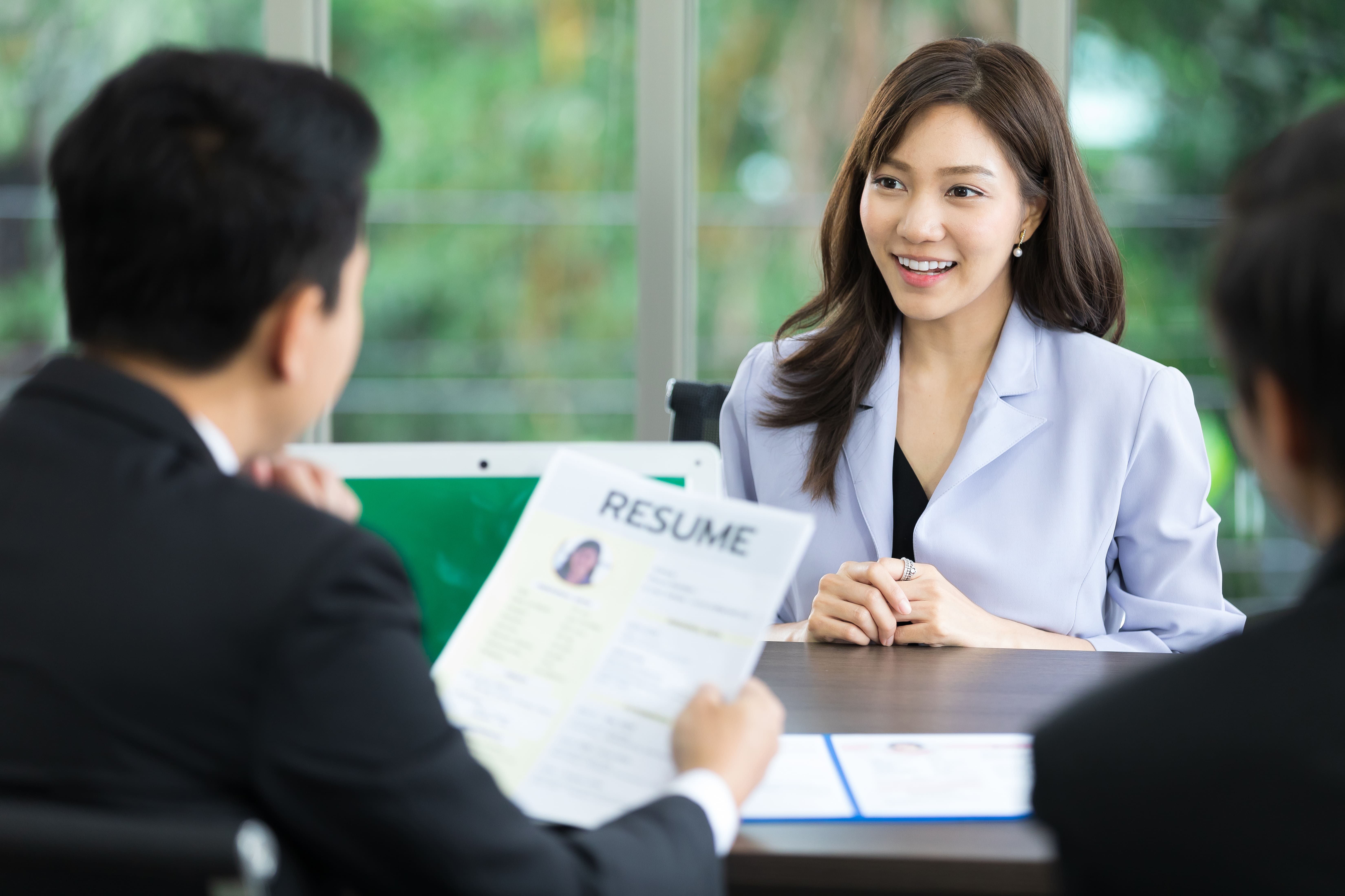 A woman interviewing for a job
